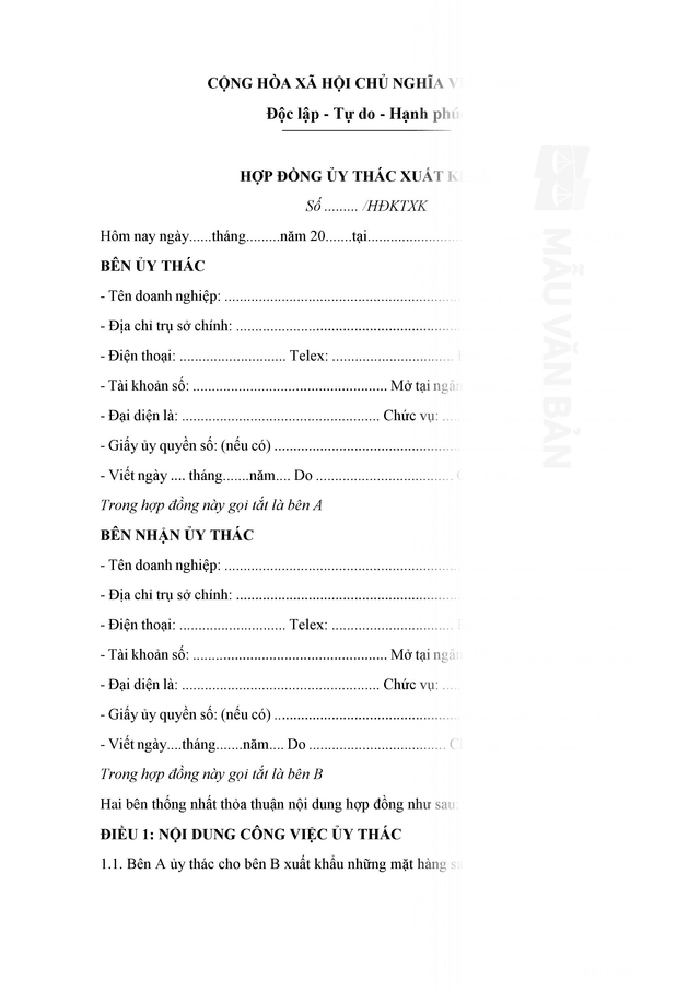 Hợp đồng uỷ thác xuất khẩu