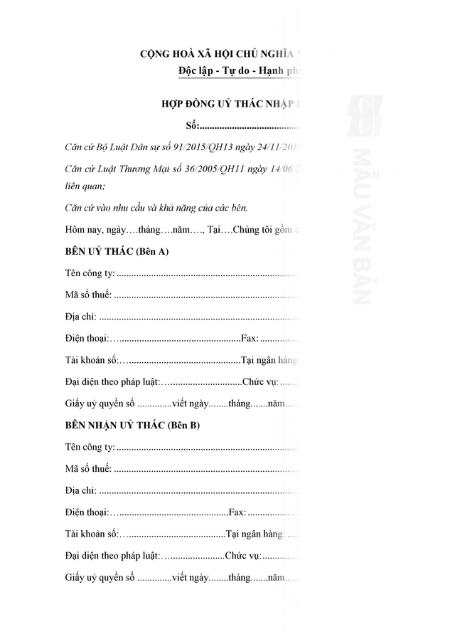 Hợp đồng ủy thác xuất nhập khẩu