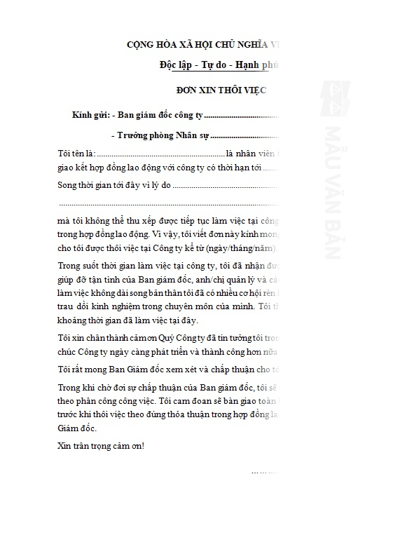 Đơn xin thôi việc