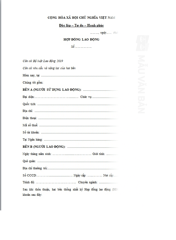 Mẫu hợp đồng lao động có thời hạn