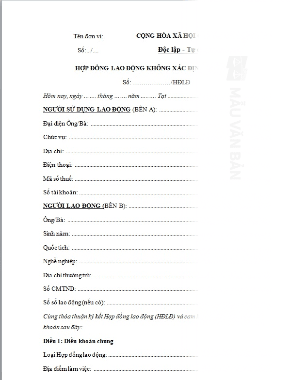 Mẫu hợp đồng lao động dài hạn