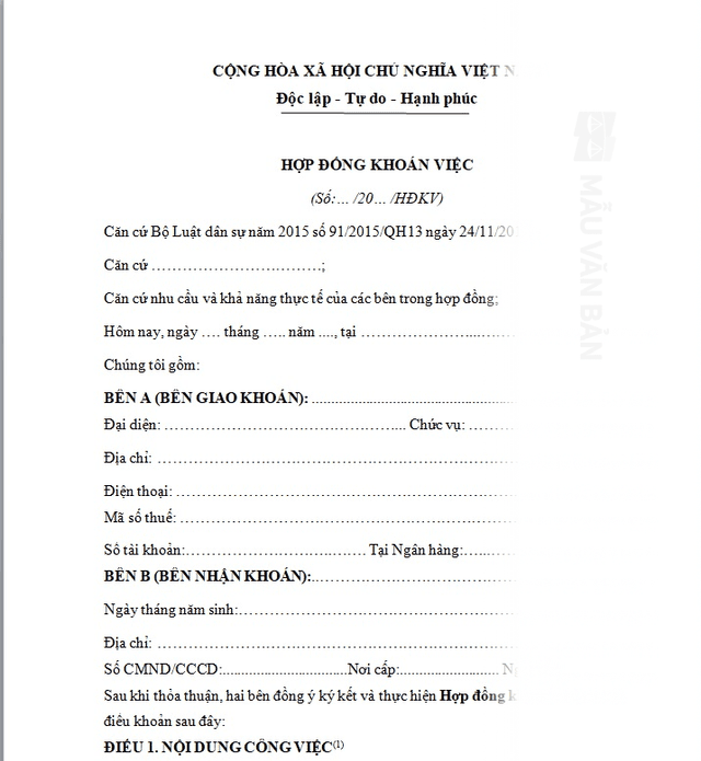 Hợp đồng khoán việc