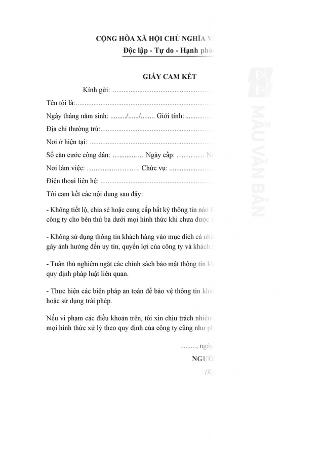Cam kết không tiết lộ thông tin khách hàng