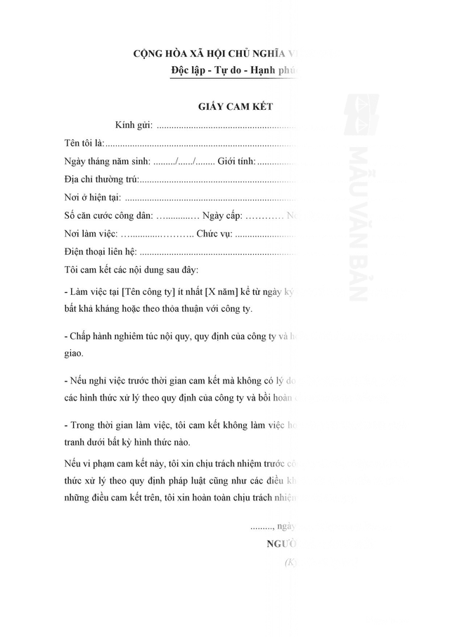 Giấy cam kết làm việc lâu dài
