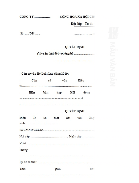 Quyết định xử lí kỷ luật sa thải