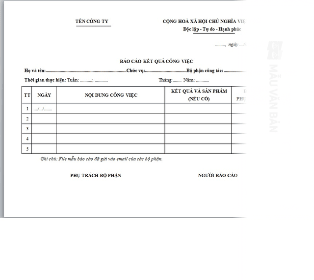 Mẫu báo cáo kết quả công việc cá nhân