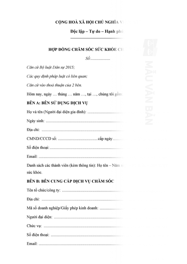 Hợp đồng chăm sóc sức khỏe cho gia đình