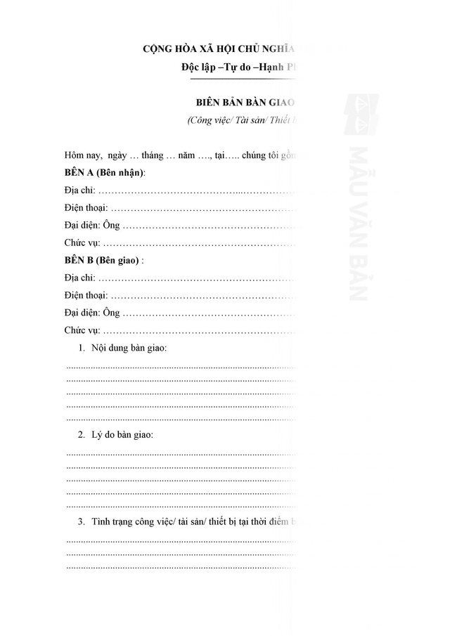 Biên bản bàn giao