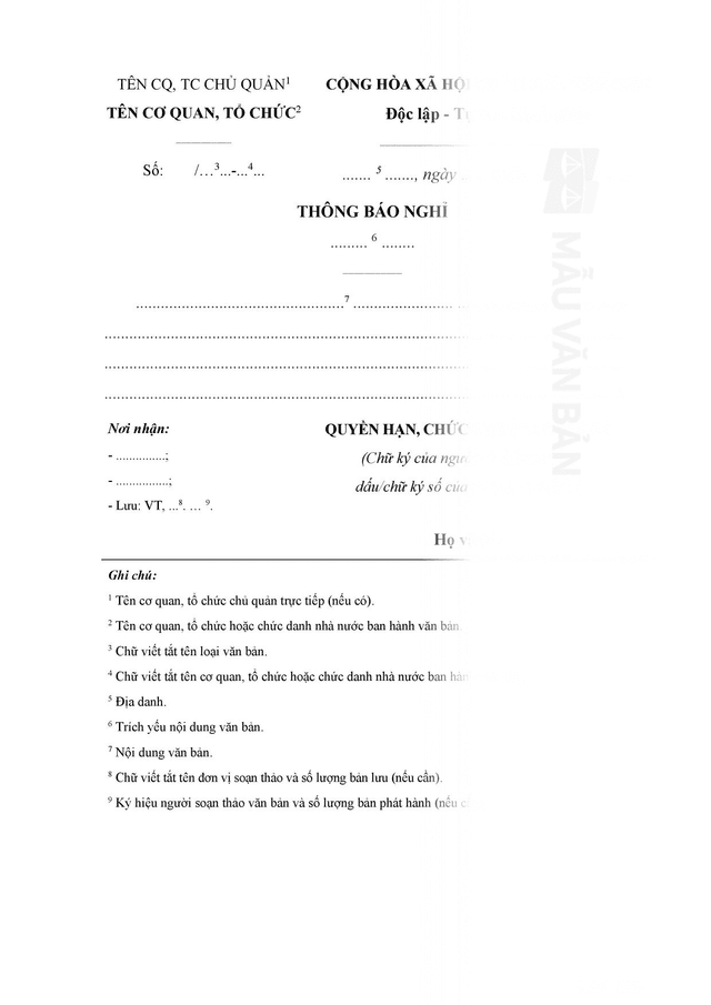 Mẫu thông báo nghỉ