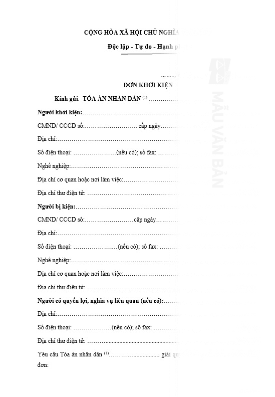 Mẫu đơn xin ly hôn đơn phương