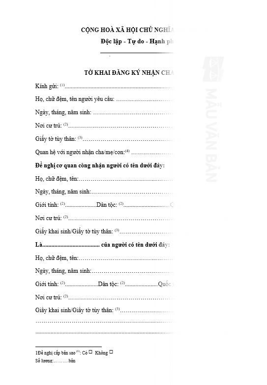 Đơn xin xác nhận cha con
