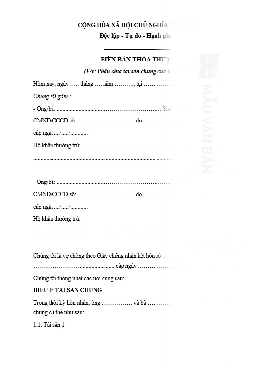 Hợp đồng phân chia tài sản