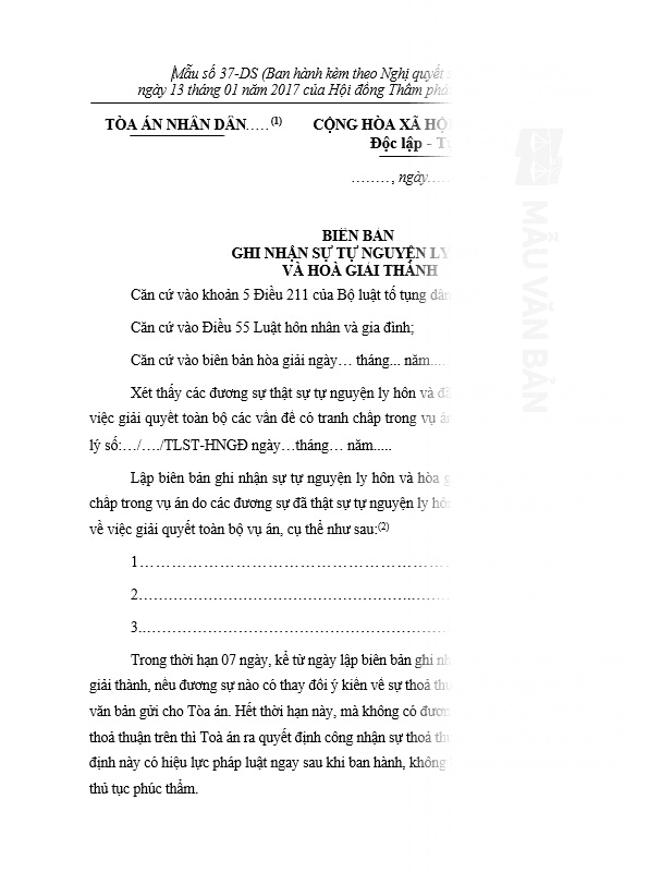 Biên bản hòa giải vợ chồng