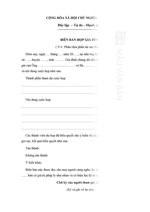 Biên bản phân chia di sản thừa kế