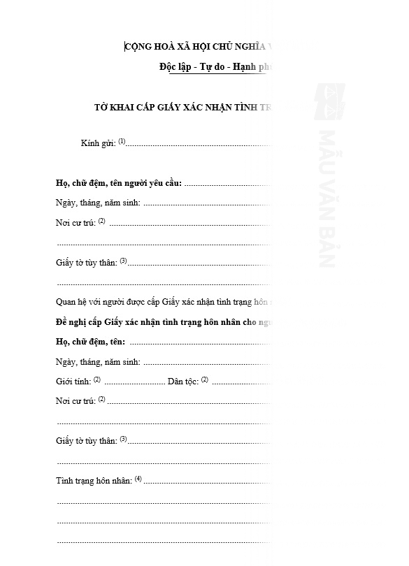 Mẫu giấy xác nhận tình trạng hôn nhân mới nhất