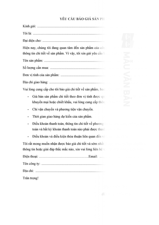 Mẫu đề nghị báo giá