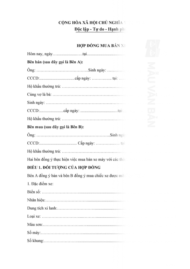 Hợp đồng mua bán xe