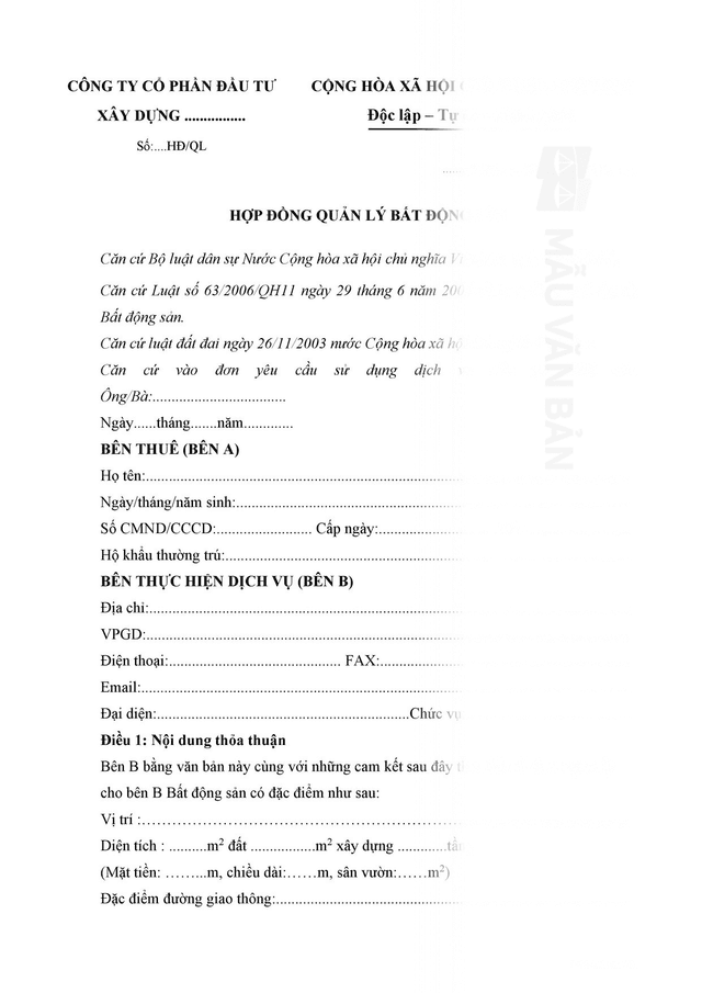 Hợp đồng quản lý bất động sản