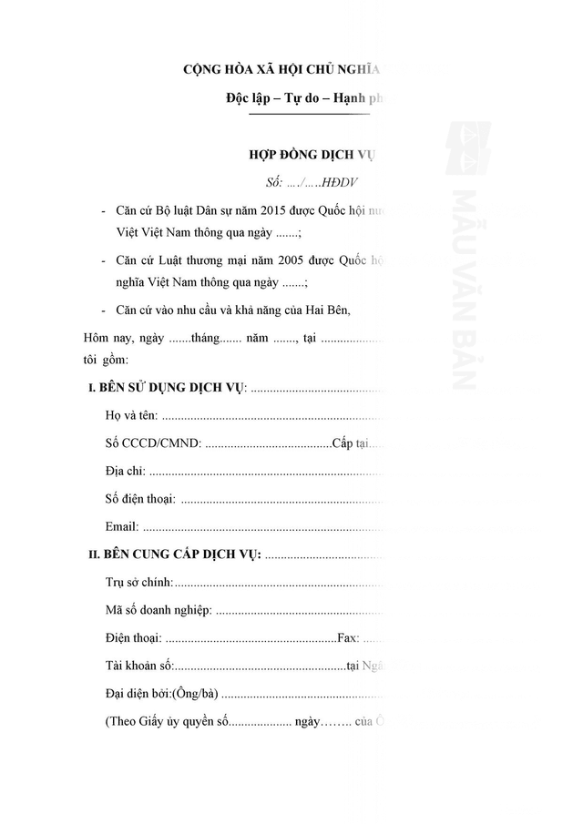 Hợp đồng dịch vụ với cá nhân