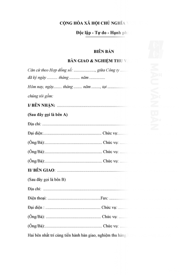 Biên bản nghiệm thu hàng hóa