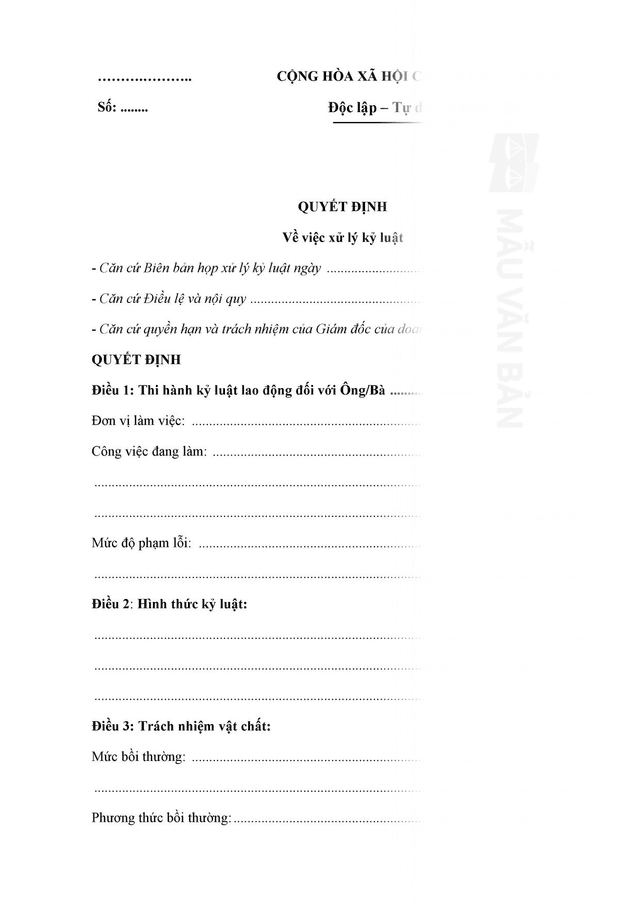 Mẫu quyết định kỷ luật