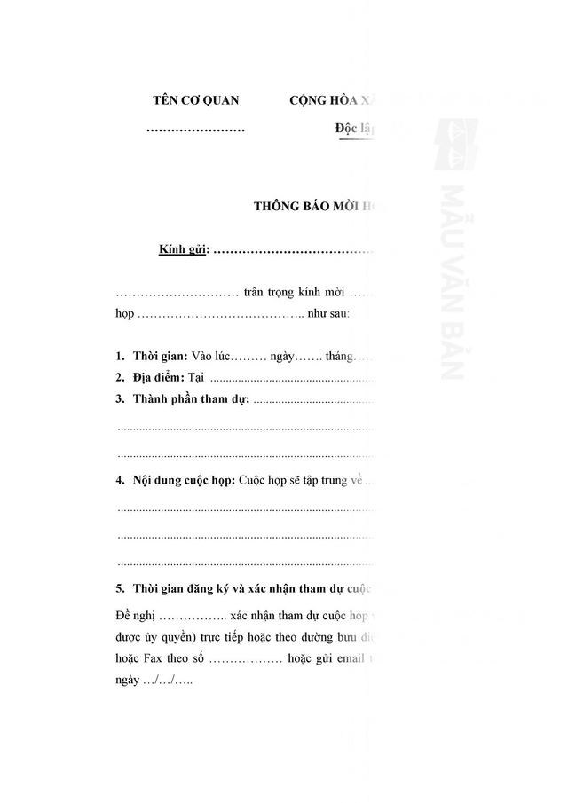 Mẫu thông báo mời họp