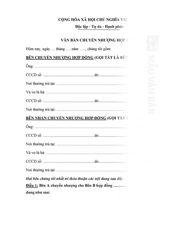 Văn bản chuyển nhượng hợp đồng 
