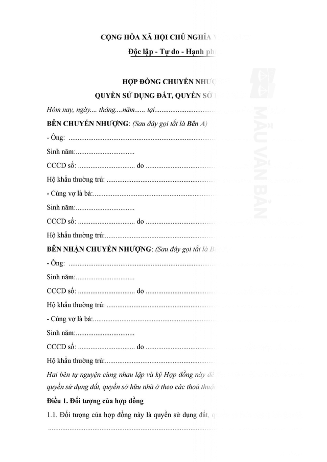 Mẫu đơn mua bán đất