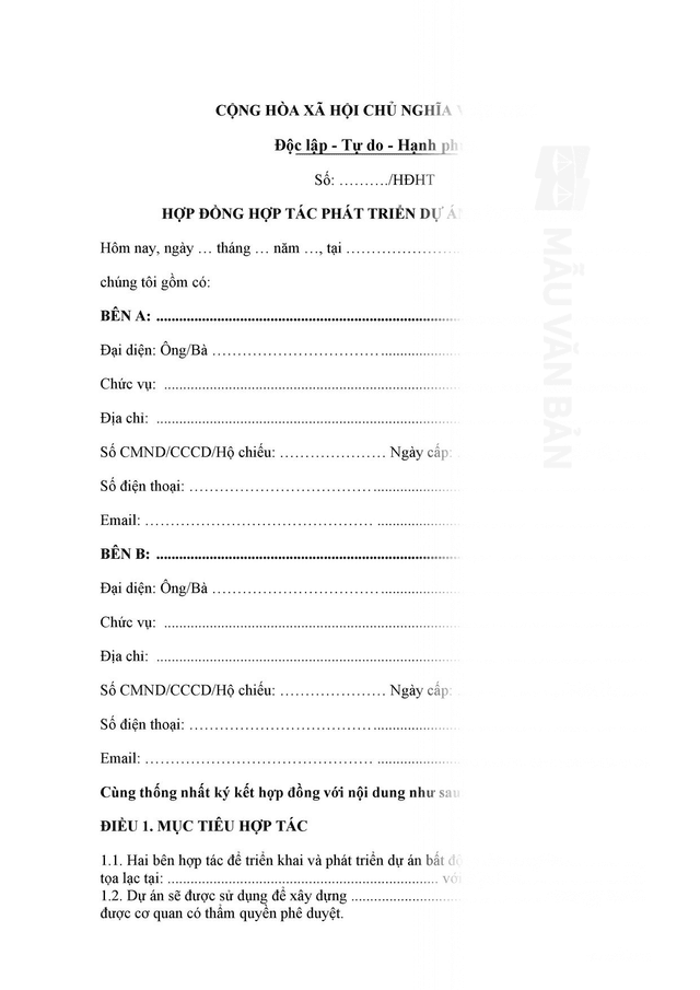 Hợp đồng hợp tác phát triển dự án bất động sản