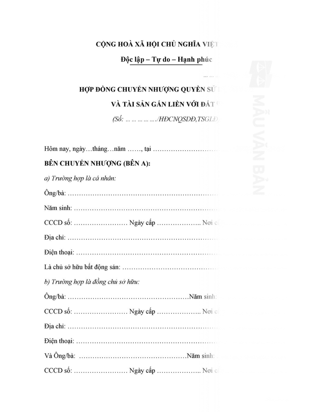 Hợp đồng chuyển nhượng nhà đất