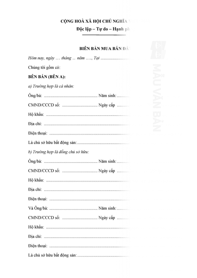 Biên bản mua bán đất