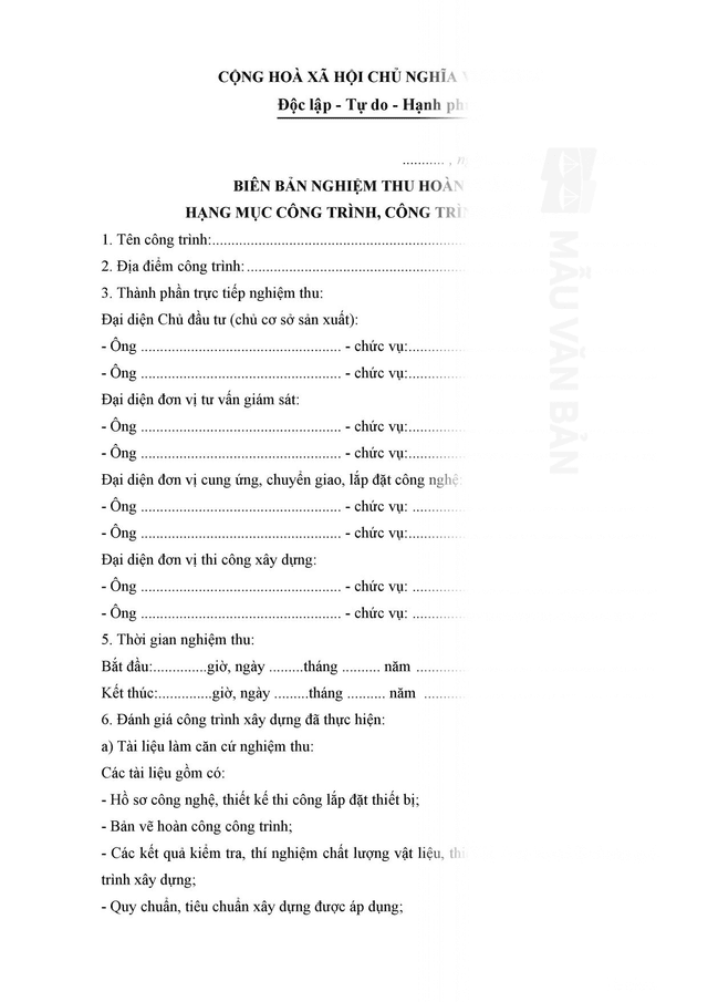 Biên bản nghiệm thu công trình