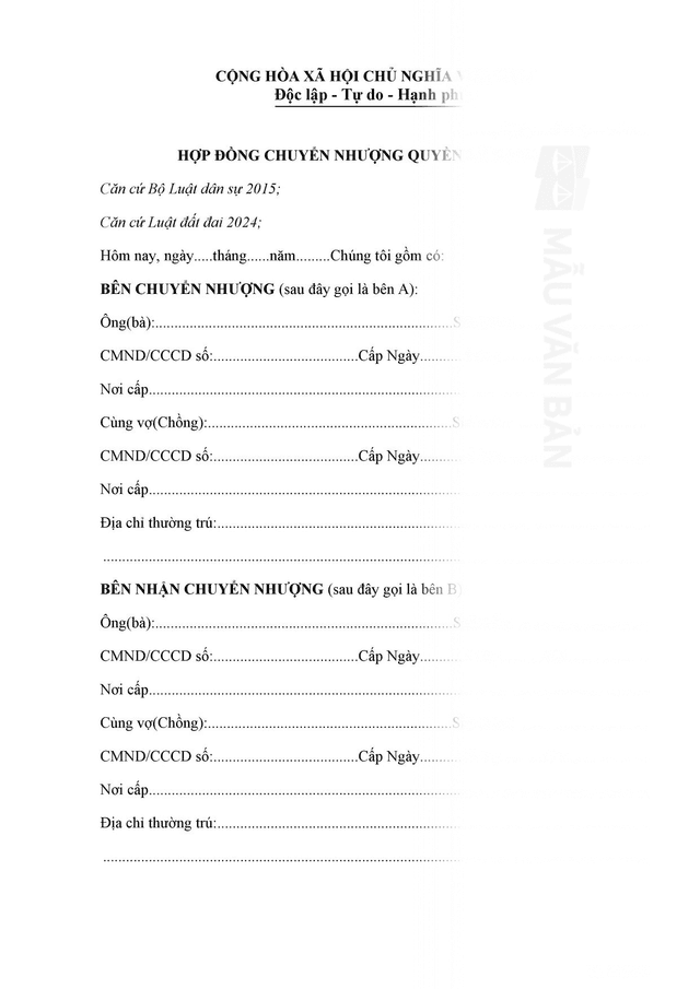 Biên bản chuyển nhượng quyền sử dụng đất