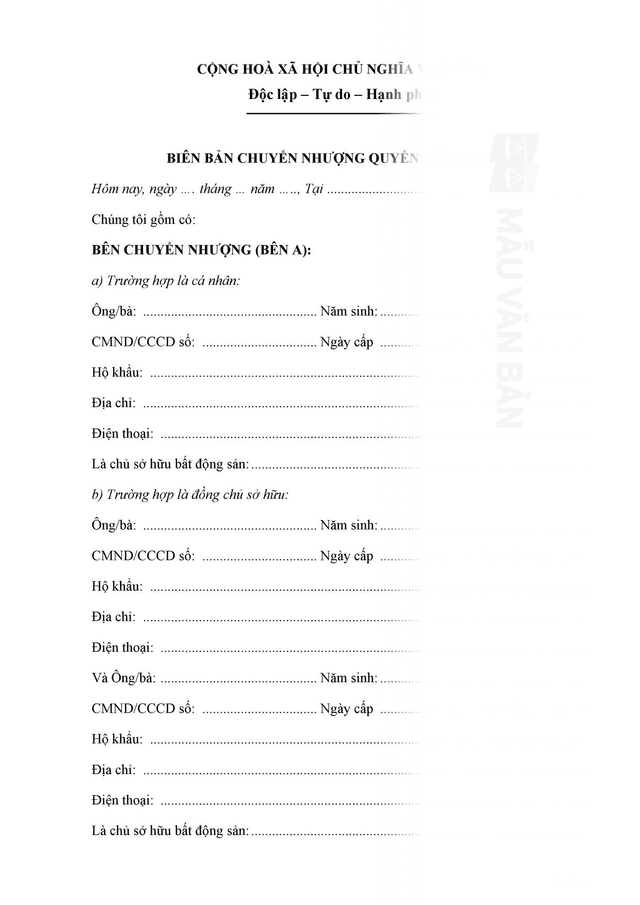 Biên bản chuyển nhượng đất