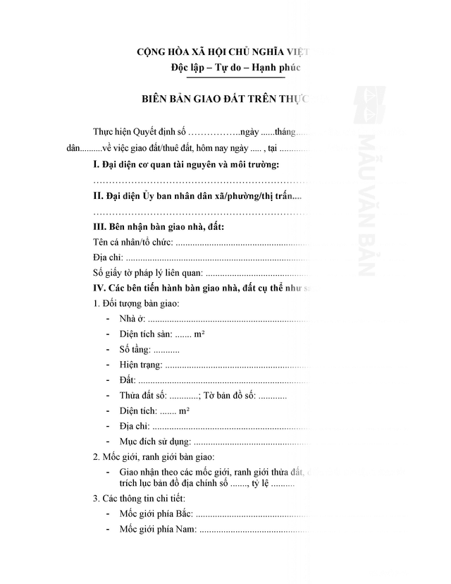 Biên bản bàn giao nhà đất