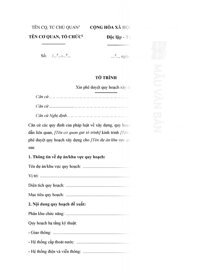 Tờ trình xin phê duyệt quy hoạch xây dựng