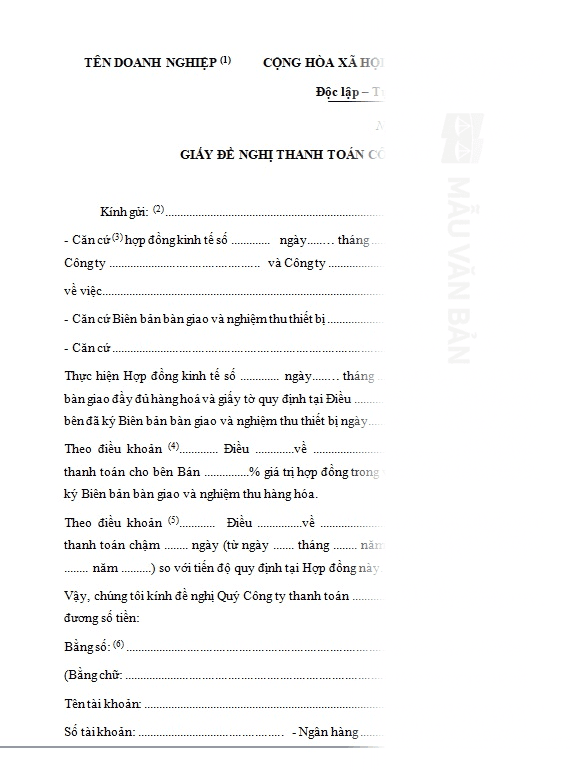 Mẫu Giấy đề nghị thanh toán công nợ