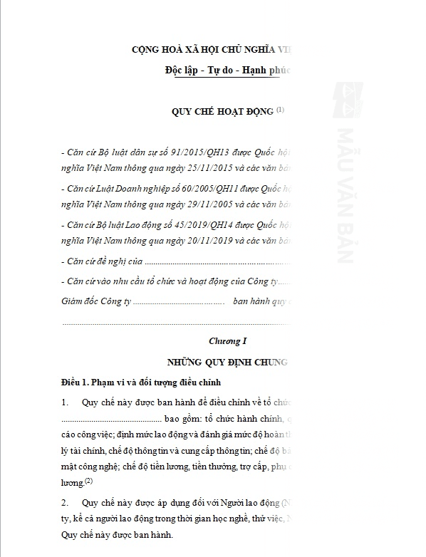 Mẫu quy chế hoạt động