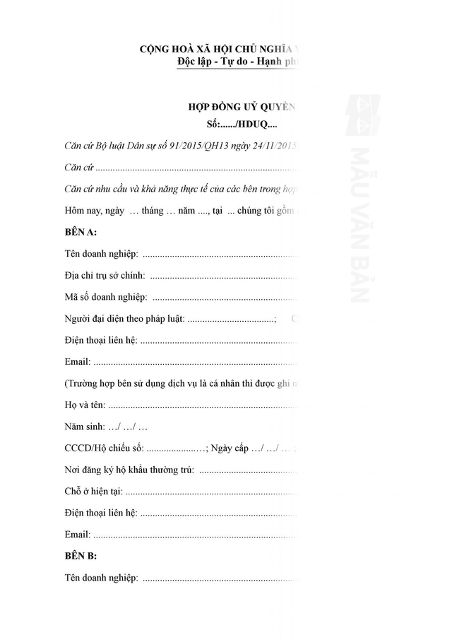 Hợp đồng ủy quyền kinh doanh