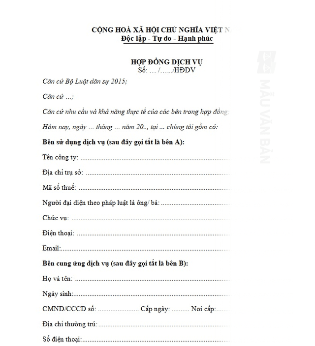 Mẫu hợp đồng dịch vụ cá nhân với công ty