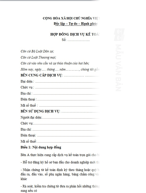 Mẫu hợp đồng kế toán