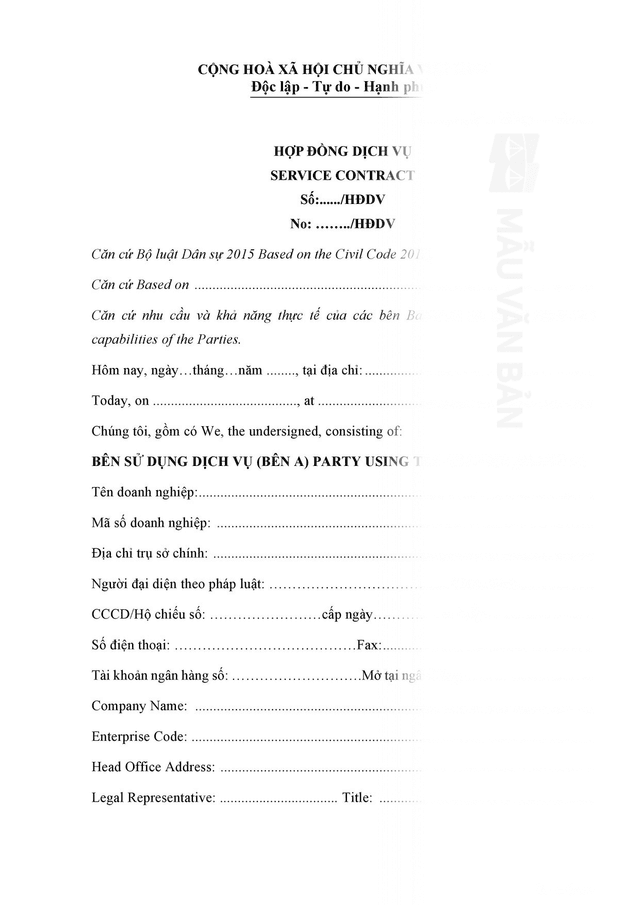Mẫu hợp đồng dịch vụ kế toán cá nhân song ngữ