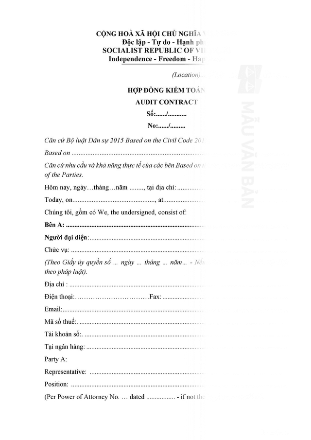 Hợp đồng kiểm toán báo cáo tài chính song ngữ