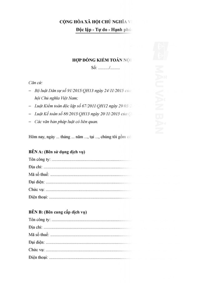 HỢP ĐỒNG KIỂM TOÁN NỘI BỘ