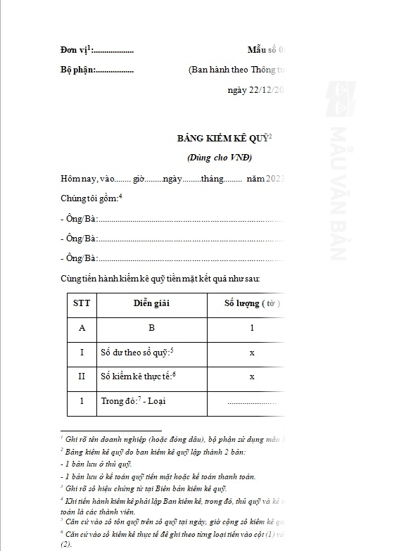 Biên bản bàn giao quỹ tiền mặt công đoàn