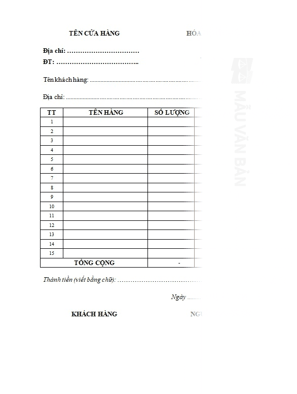 Mẫu hóa đơn xuất cho cá nhân