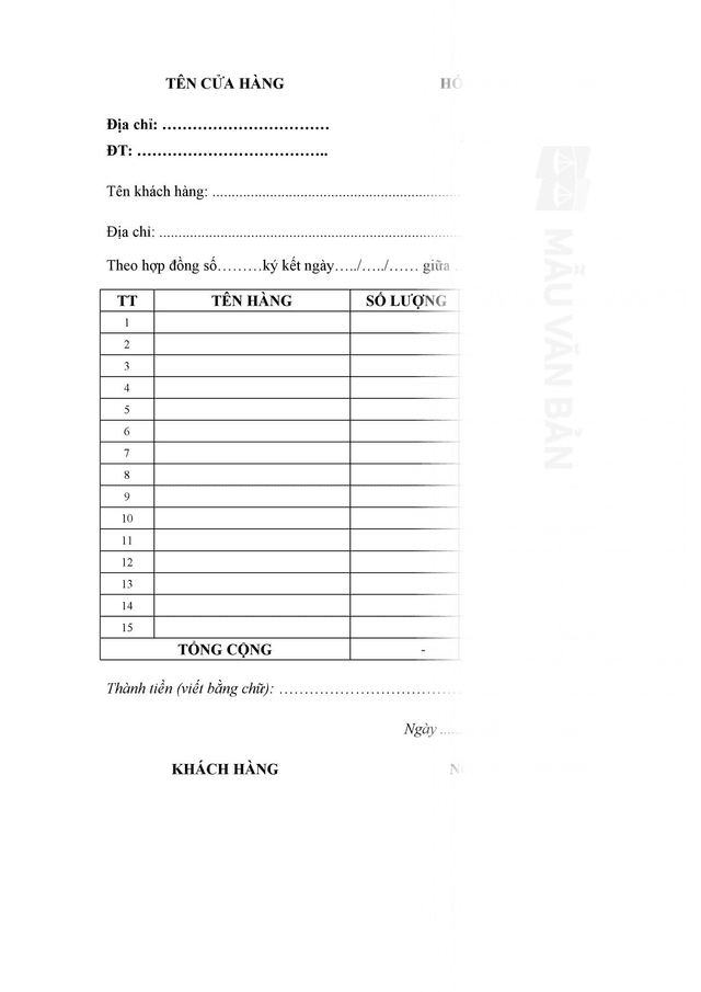 Mẫu hóa đơn xuất theo hợp đồng
