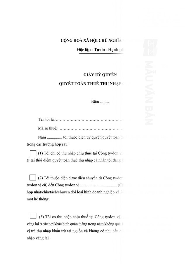 Giấy ủy quyền quyết toán thuế