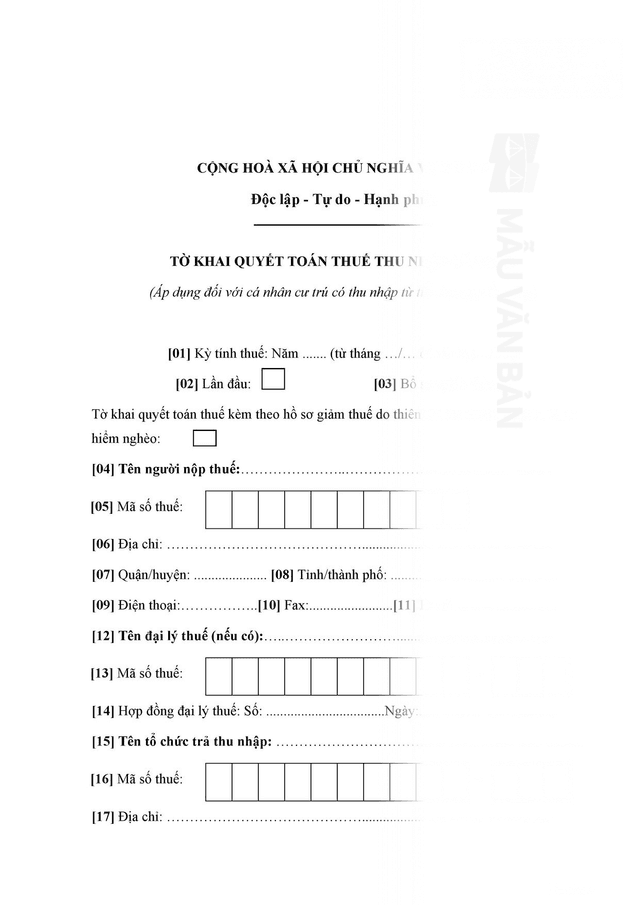 Giấy quyết toán thuế