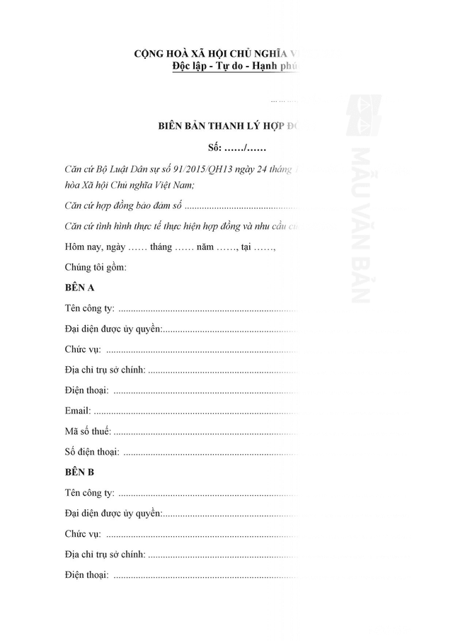 Biên bản thanh lý hợp đồng bảo đảm
